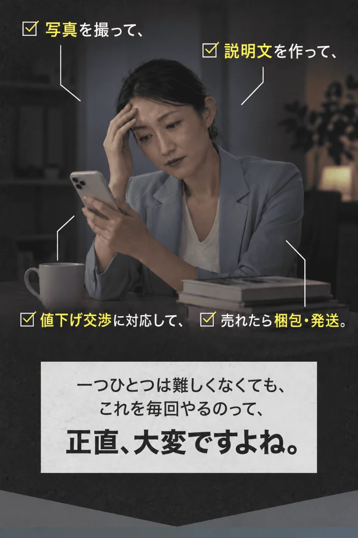 ゆき@在宅物販の広告に写真撮影や値下げ交渉、梱包発送の負担が並ぶ